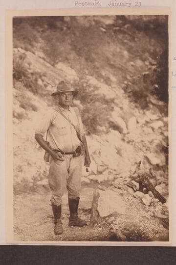 Hugh D. Miser, geologist with the USGS San Juan party in 1921. At Bright Angel Trail