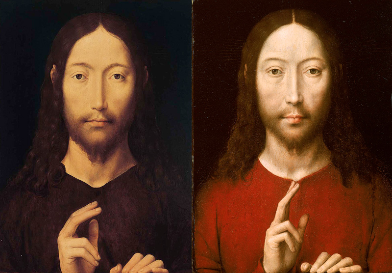 Left: Christ Giving His Blessing, 1478, oil on panel. Norton Simon Art Foundation, Gift of Mr. Norton Simon. Right: Christ Blessing, 1481, oil on panel. Museum of Fine Arts, Boston. Bequest of William A. Coolidge. Photo © 2013 Museum of Fine Arts, Boston. Left: Christ Giving His Blessing, 1478, oil on panel. Norton Simon Art Foundation, Gift of Mr. Norton Simon. Right: Christ Blessing, 1481, oil on panel. Museum of Fine Arts, Boston. Bequest of William A. Coolidge. Photo © 2013 Museum of Fine Arts, Boston.