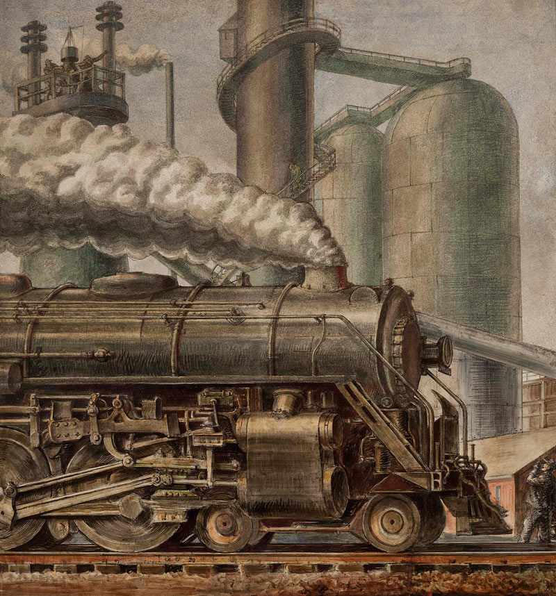 Reginald Marsh (1898–1954),
The Locomotive, 1935. Tempera on concrete. The Huntington Library, Art Collections, and Botanical Gardens.