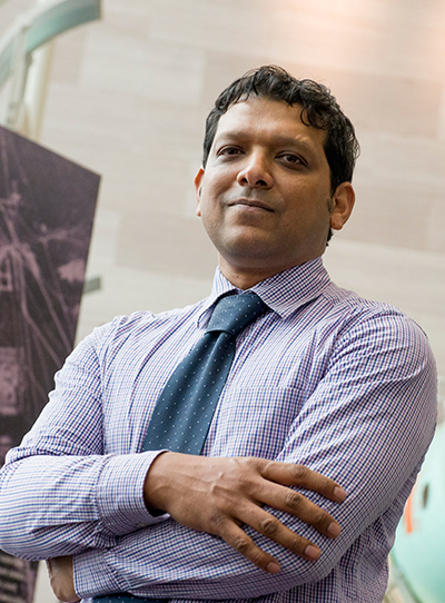 Asif Siddiqi, professor of history at Fordham University, will be the Eleanor Searle Visiting Professor in the History of Science and Technology. Photograph by Bill Denison.