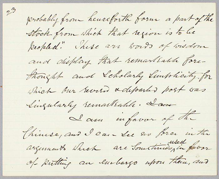 This 1855 text by an unidentified woman offers perspectives on California history, including the presence of the Chinese in San Francisco. The Huntington Library, Art Collections, and Botanical Gardens.