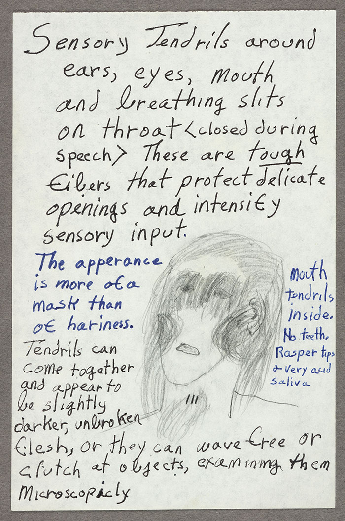 Notes on the Oankali for the Xenogenesis trilogy, ca. 1985. The Huntington Library, Art Collections, and Botanical Gardens. Copyright Estate of Octavia E. Butler.